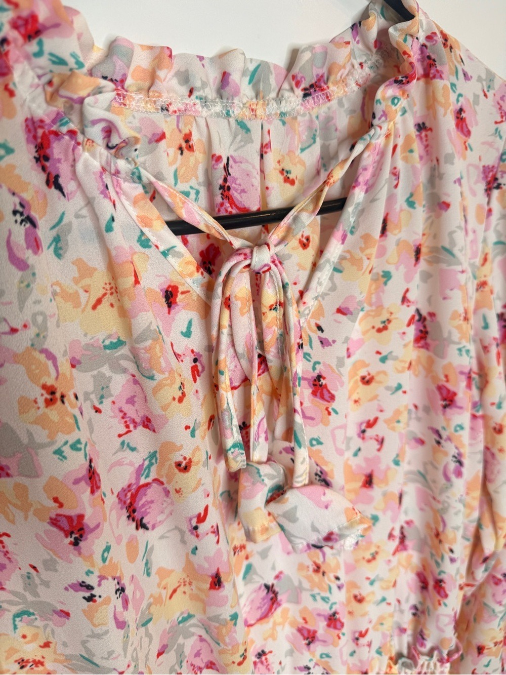 Vanilla Yellow Floral Mini Dress Long Sleeve Mock Neck Cream - Picture 7 of 11